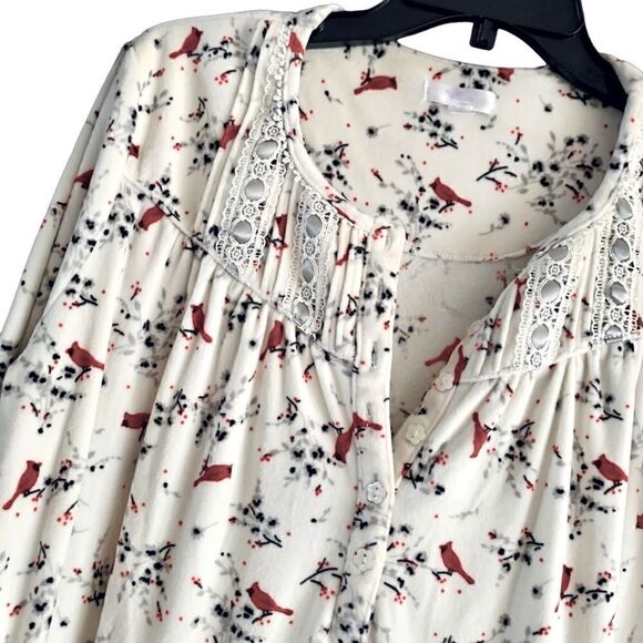 Secret Treasures Winter White Red Cardinal Print Night Gown & Red Robe Sz Medium - Picture 7 of 15
